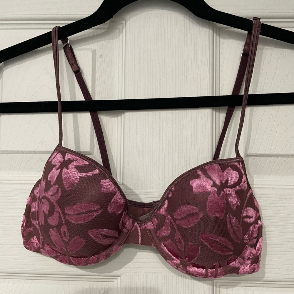 Victoria's Secret Brown and Pink Floral Velour Bra